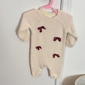 Carter's Cream Knit Baby Footie with Red Bows